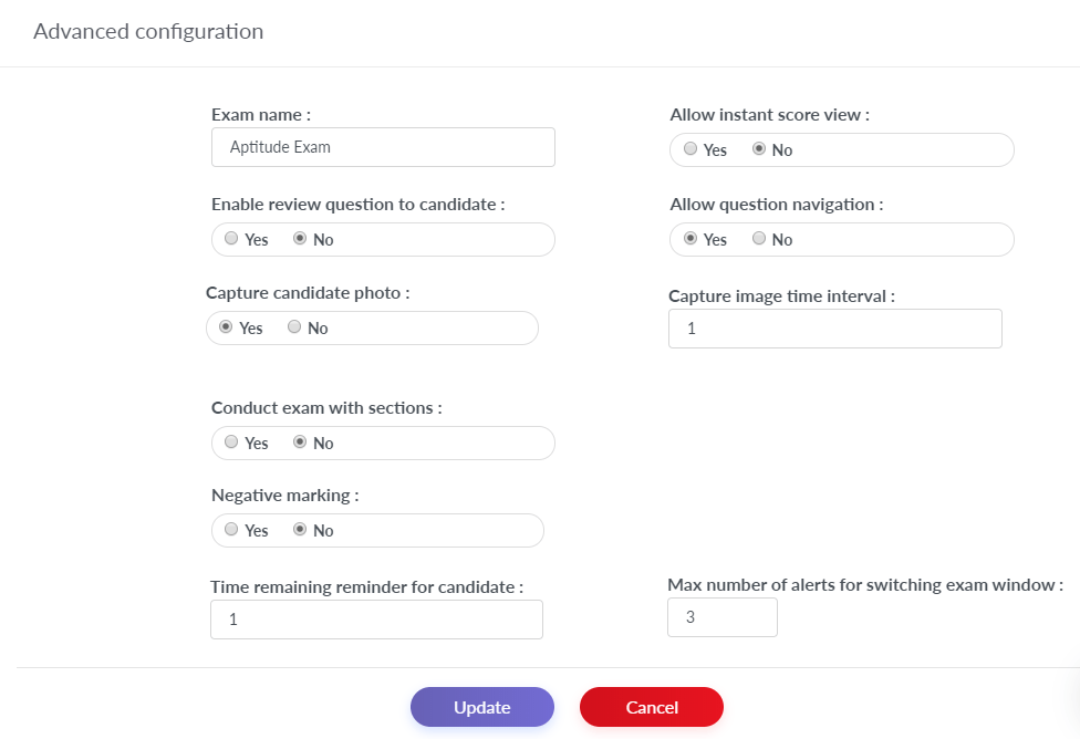 Advance Online Exam Configuration