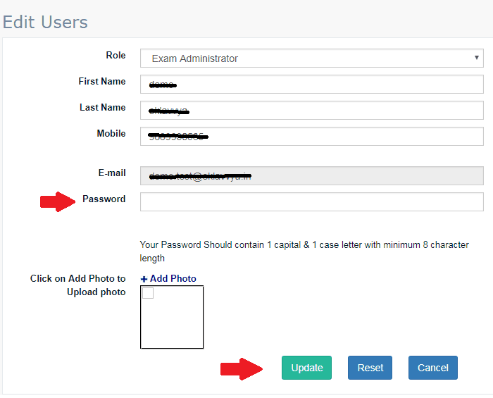 Change Admin Profile of online exam system
