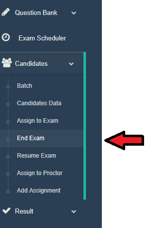 End Online Exam Menu