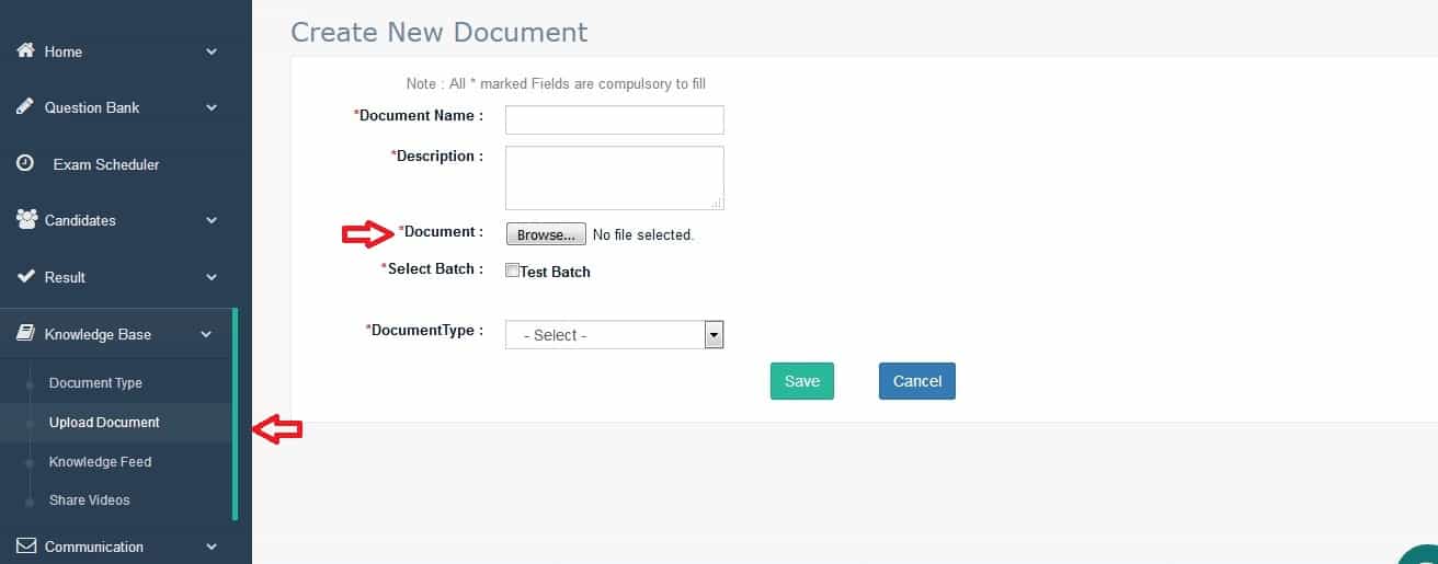 Knowledge Management document Upload Step
