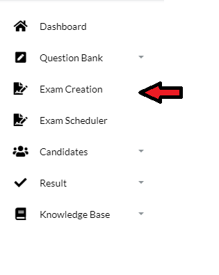 Online Exam Creation Menu