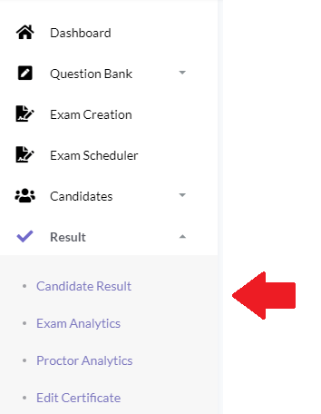 Online Exam Result Menu