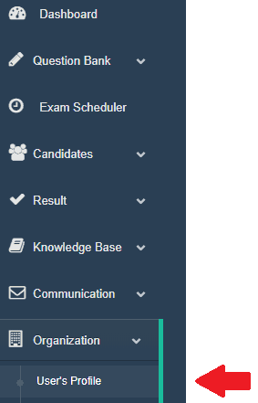 Online exam Admin User Profile Menu