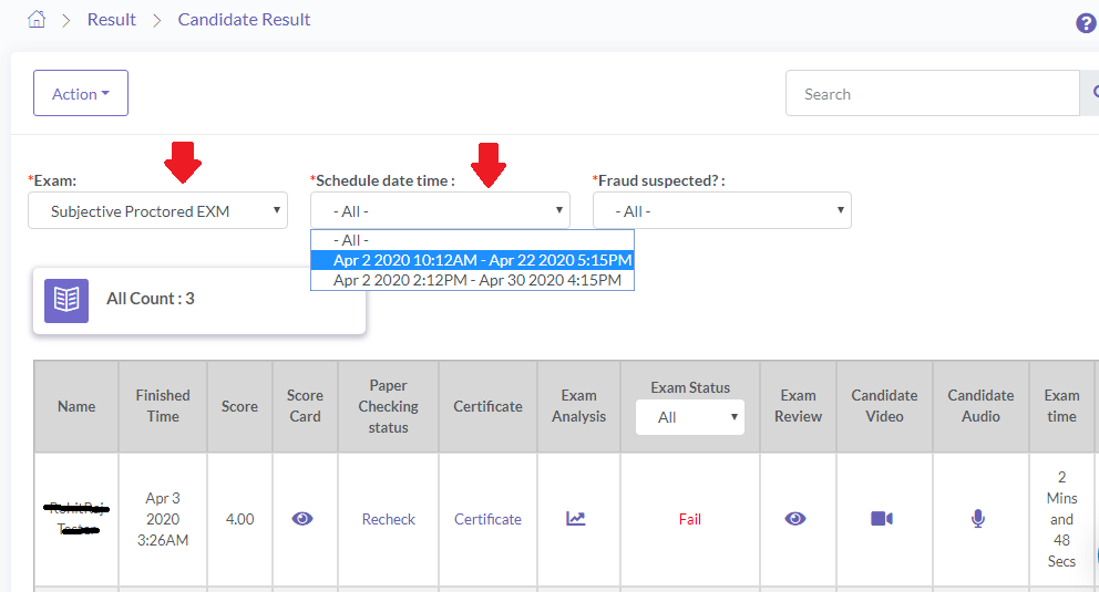online Exam Scheduling Selection
