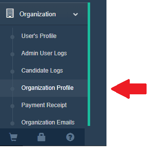 Organisation Profile Menu of Online exam system