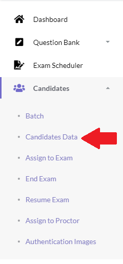 Import Candidate Online Exam Menu