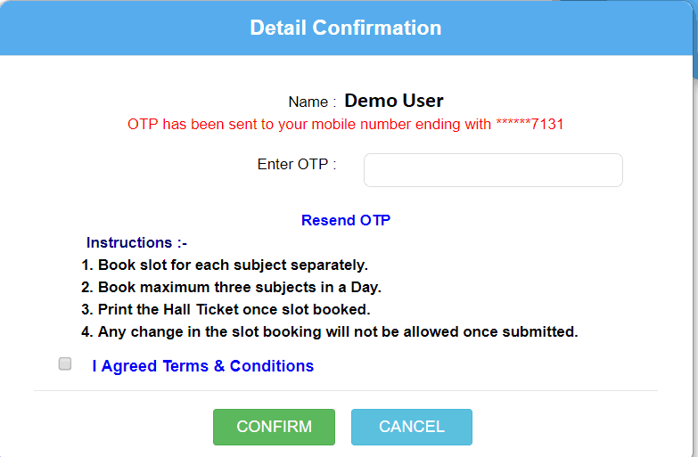 Online Exam Slot Booking to select online exam schedule