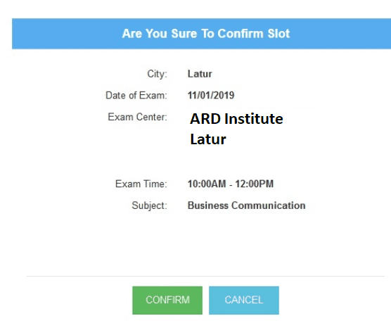 Slot Booking Confirmation for Online Exams
