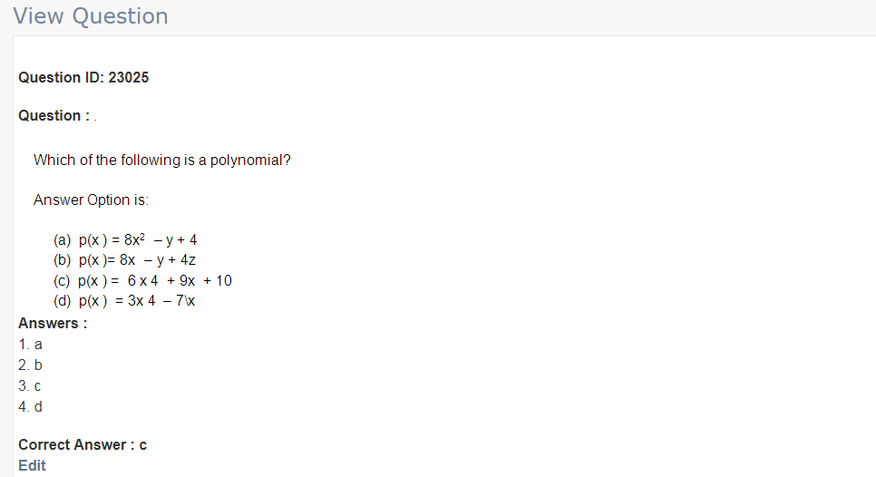 Objective Online exam Question