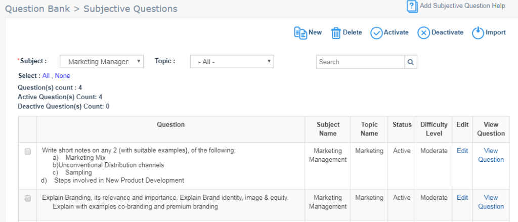 Online Subjective Questions