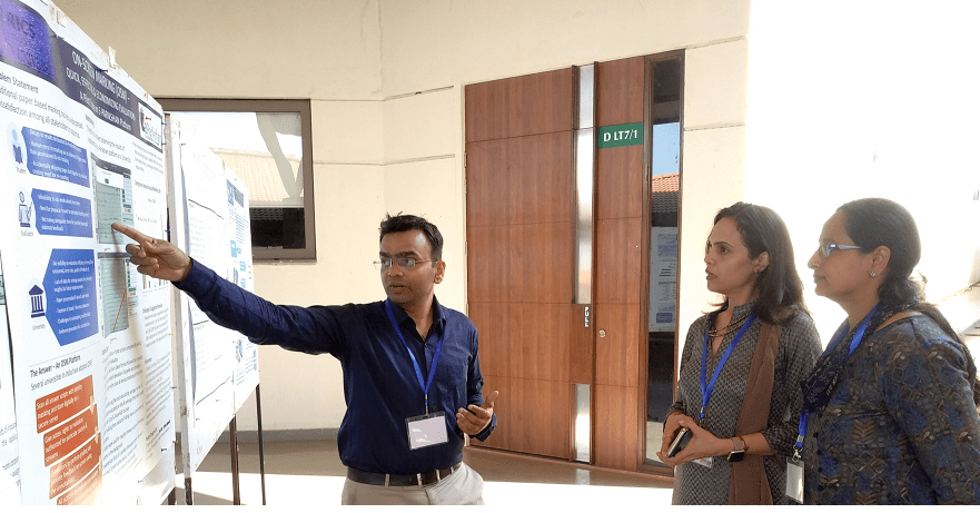 Swapnil Dharmadhikari during a poster presentation at Bits Pilani Goa Campus