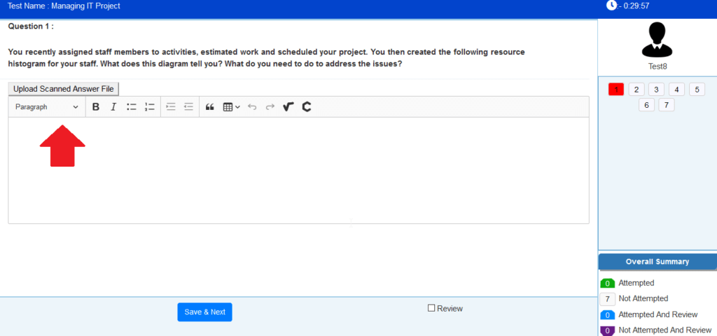 Upload scan copy for answer of subjective online exam