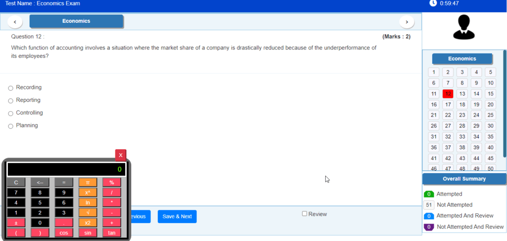 Calculator in Online Exam