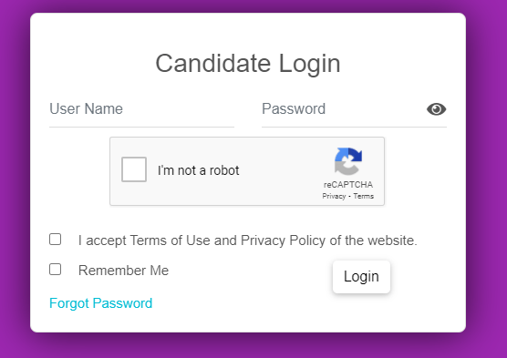 Online Exam Login Page