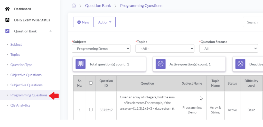 Programming coding question bank