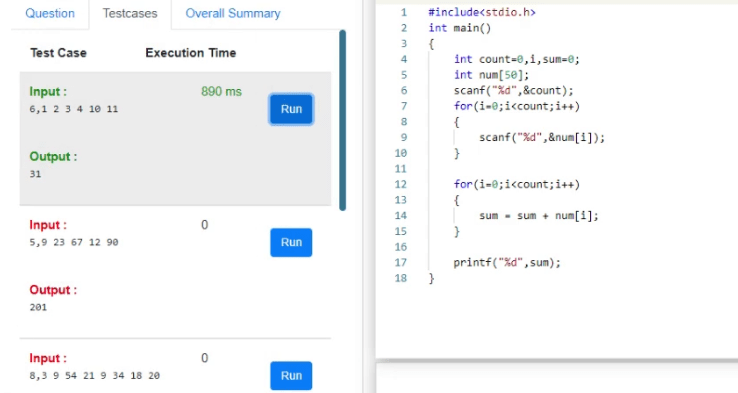 online coding test cases execution