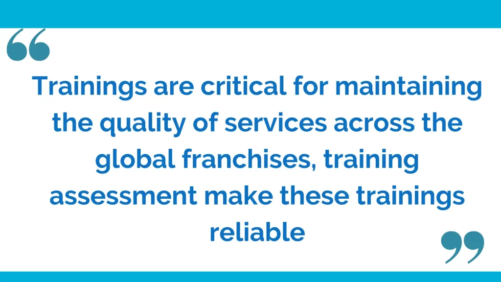 trainings are crucial for maintaining the quality of services across the globe franchises, training assessments make these trainings assessment make these trainings reliable