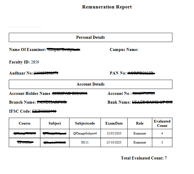Examiner Remuneration Report