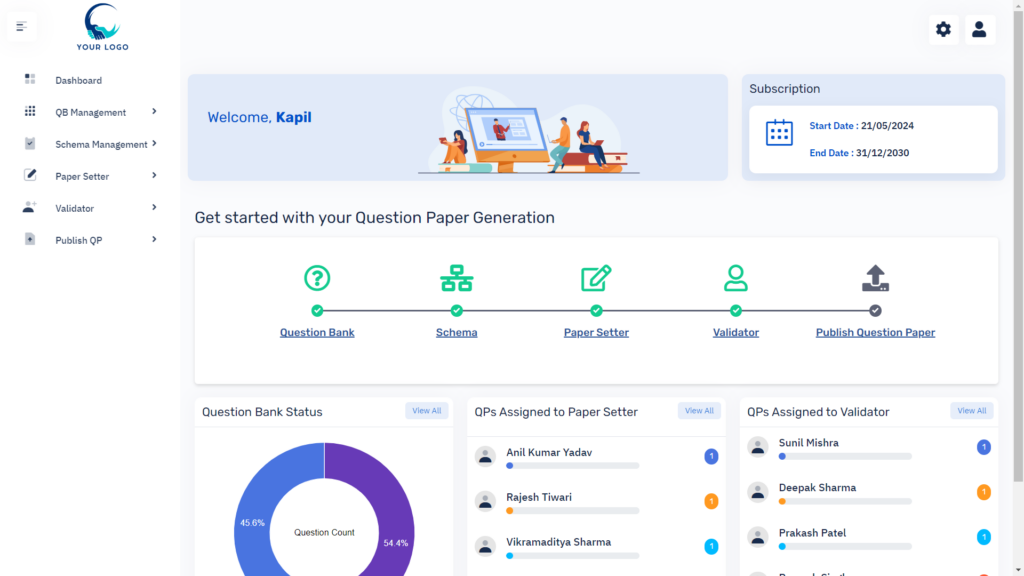 Question paper Generation Dashboard