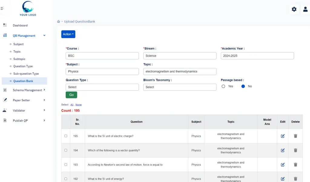 Upload Question Bank